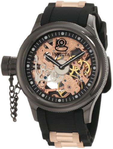 Invicta Men's 1847 Russian Diver Left Handed Mechanical Skeleton Dial Black Polyurethane Watch