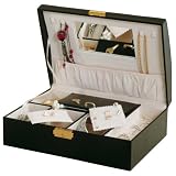 Black Leather Locking Jewelry Box Case Womans