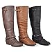Brinley Co. Womens Regular and Wide-Calf Buckle-Strap Knee-High Riding Boots