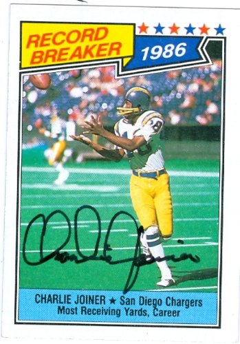 Charlie Joiner Autographed/Hand Signed Football Card (San Diego Chargers) 1987 Topps Record Breaker