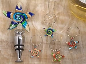 48PC CC2821 Murano Art Deco Combination Set Starfish Stopper And Wine Charms Wed