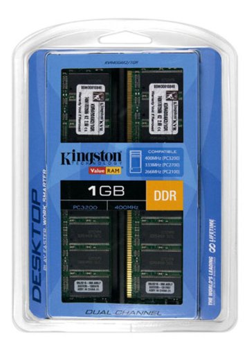 Kingston ValueRAM 1GB Kit 2x512MB Modules 400MHz PC3200 DDR Desktop Memory KVR400AK2/1GR