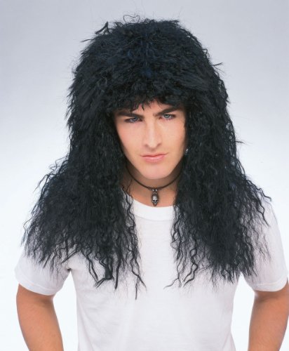 Black New Wave 1980's Hair Band Metal Wig 50750 Features