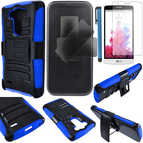 LG G3 VIGOR Case Cover (not for G3) 3-items Bundle-HERCULES Dual- Layer Hard/Gel Hybrid Kickstand Armor Case w/ Holster (Black/Blue)+ICE-CLEAR(TM) Screen Protector Shield(Ultra Clear)+Touch Screen Stylus