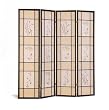 Black Finsh Frame 4-Panel Room Divider w/Floral Pattern
