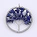 Zhenhui Christmas Gift Silver-tone Round Tree of Life Natural Stone Beads Pendants with One Hook DIY Multicolored Gravel Circle Charm Necklace 2'' in Diameter 9 Colors (Blue Gravel)