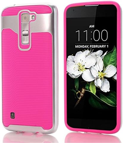 LG K7 Case, GOTD Fingerprint Design Premium Defender Dual Layer Protector Soft Rubber Hard Bumper Hybrid Phone Cover Case for LG K7 (Hot Pink)