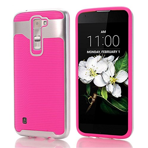 LG K7 Case, GOTD Fingerprint Design Premium Defender Dual Layer Protector Soft Rubber Hard Bumper Hybrid Phone Cover Case for LG K7 (Hot Pink)