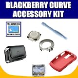 Blackberry OEM Red Skin + Curve Leather Horizontal Pouch with Beltclip + Blackberry Trackball Replacement + Screen Protector+ Micro-Fiber Cleaning Cloth For Blackberry Curve 8300, 8310, 8320, 8330 with Exclusive FREE Complimentary Super Deal Micro Fiber Cleaning Cloth