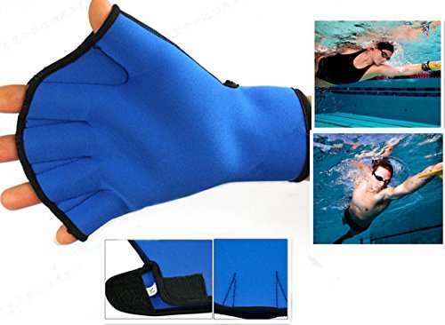 Harryshell(TM)Water Resistance Fins Hand Glove Training Fingerless Webbed Flippers Paddle Swim Gloves (Blue, Big)