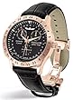 Perigaum Mens Rose Gold Limited Edition Global Timer Watch with Black Dial.