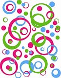 Wall Vinyl Decor Stickers Hot Pink, Lime, Ice Blue Circle Bubbles Dots Rings