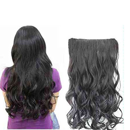 Eastlion New One Piece Sexy Women's High Quality Natural Fashion Curly Hair-Long Beautiful Synthetic Thick Hair Extensions 5clips Clip (Black)