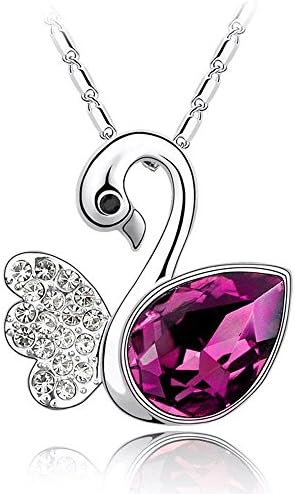 Fuchsia Purple Clear Crystal Swimming Swan Pendant Necklace Made With Swarovski Elements
