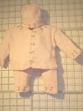 Cpk82bp, Knitted on Hand Knitting Machine Then Finished By Hand Crochet Infant Girls Gita Outfit, Containing Baby Pink Chenille Cardigan Sweater, Pant, Hat Set with Trimmed with Carnations