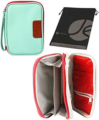 JAVOedge Mint / Red Large Double Zipper Passport / Travel Document Organizer Wallet with Wristlet, 5" L x 1.5" W x 7" H