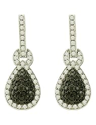 1.80 Carat (ctw) 10k White Gold Round White & Black Diamond Ladies Fashion Dangling Earrings