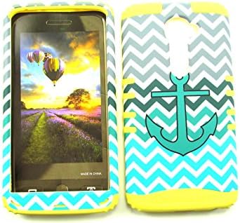 LG G2 VS980I CASE ANCHOR CHEVRON BLUE GREEN YE-TE628 HEAVY DUTY HIGH IMPACT HYBRID COVER YELLOW SILICONE SKIN
