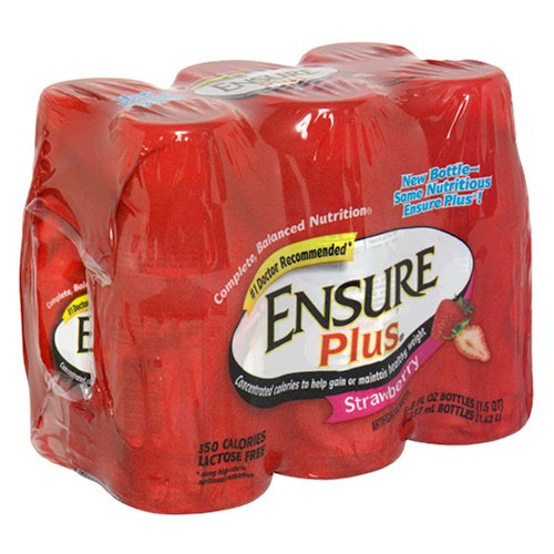 Ensure Plus Complete Balanced Nutrition Drink, Ready to Use, Strawberry and Cream, 24- 8 Fluid Ounce Bottles