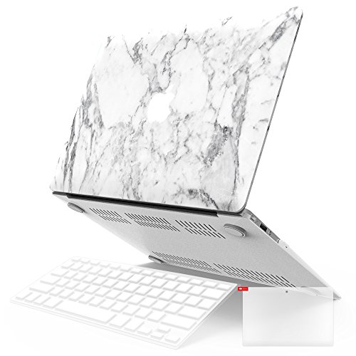 iBenzer Basic Soft-Touch Series Plastic Hard Case, Keyboard Cover, Screen Protector for Apple Macbook Air 11-inch 11" A1370/1465, White Marble