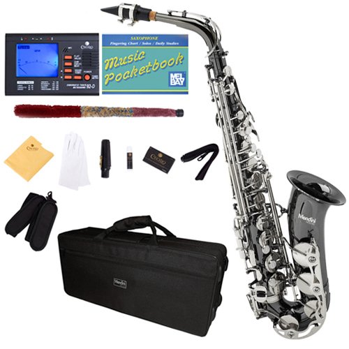 Mendini MAS-BNN Black Nickel Plated Body w/ Nickel Plated Keys Alto Saxophone w/ Tuner, Case and Accessories