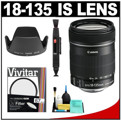 Canon EF-S 18-135mm f/3.5-5.6 IS Zoom Lens + UV Filter + Hood + Accessory Kit for Digital Rebel XT, XTi, XS, XSi, T1i, EOS 7D, 30D, 40D & 50D Digital SLR Cameras