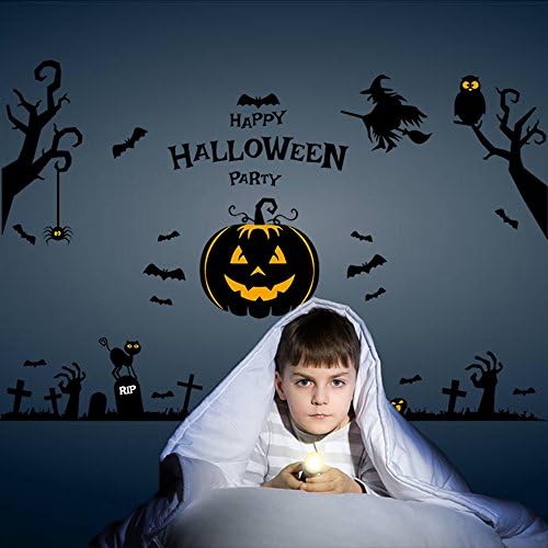 ROTMAKERS Superisingtely Happy Halloween Pumpkins Spooky Cemetery Witch and Bats Tomb RIP Wall Decals Window Stickers Halloween Decorations for Kids Rooms Nursery Halloween Party