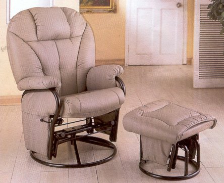 Bone Leatherette Glider Rocker Recliner Chair with Ottoman