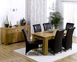 Barcelona Solid Oak Dining Set with Sideboard, rollback leather chairs