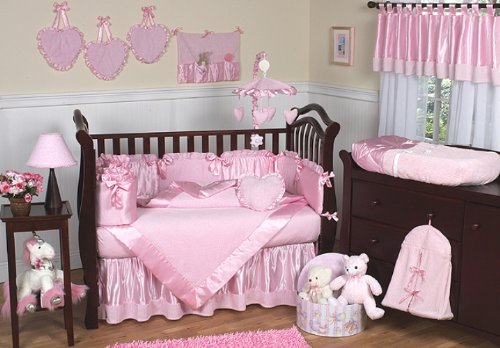 JoJo Designs 9-Piece Baby Crib Bedding Set - Pink Chenille and Satin