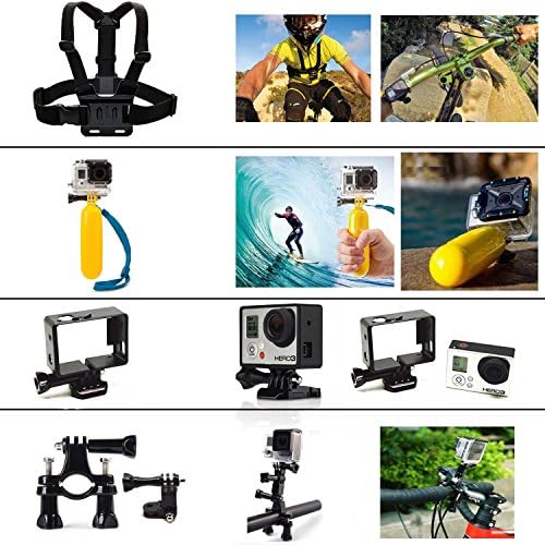 BlueHorn all in 1 Accessory Kit For Go Pro Hero 4 Hero 3+ Hero 3 Hero 2 Digital Camera,Chest Belt Strap Mount,Head Strap Mount ,Auto Suction Cup + 1*Tripod Mount,Handlebar Seatpost +Pivot Arm,Floating Grip+Handle Monopod +Tripod Mount Adapter,Wrist Strap,Buckle Tethers Straps With Sticker Mounting Kit+360' Backpack Hat Clip Mount+Frame Mount Housing(HERO4 / HERO 3 / HERO3+ cameras only)