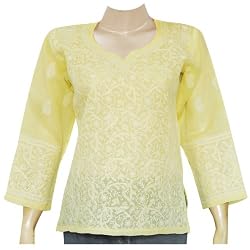 Womens Cotton Sleeveless Top Blouse Chikan Embroidery Size M