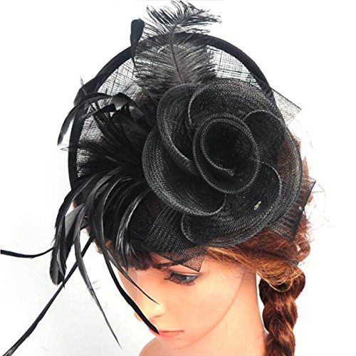 Lanzom® Women Chic Fascinator Hat Cocktail Wedding Party Church Headband Headwear (Black)