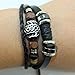 MORE FUN Oval Black Beads Pure Manual Multi-layer Leather Wrap Bracelet Adjustable