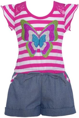 Girls 8 Pink White Stripe Sparkle Butterfly 1pc Shorts Romper Outfit