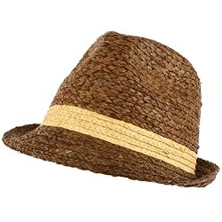 Summer Raffia Straw Stingy Fedora Trilby Hat Brown L/XL