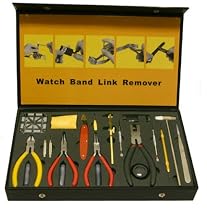 Watch Repair Deluxe Tool Kit- Battery Changing Case Back Opening Band Link Pin Sizing Tools Compact Leather Box for Easy Storage