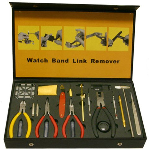 Watch Repair Deluxe Tool Kit- Battery Changing Case Back Opening Band Link Pin Sizing Tools Compact Leather Box for Easy Storage