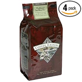 Coffee Masters Flavored Coffee, Spice Butter Rum Decaffeinated, Whole Bean, 12-Ounce Valve Bag, (Pack of 4)