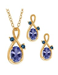 1.73 Ct Oval Blue Tanzanite Gold Plated Silver Pendant Earrings Set
