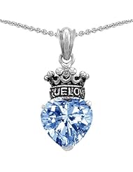 Genuine TRUE LOVE (tm) 925 Sterling Silver Simulated Aquamarine Heart With Crown Pendant