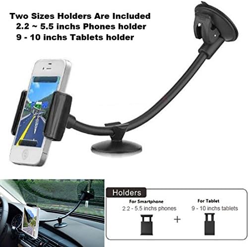 Smartphone Tablet Windshield Car Mount - Rerii Universal Smartphone and Tablet Windshield Dashboard Car Mount, Holder, Fits all Gadgets Width Between 2.2-5.5 inches Or Tablets Size Between 9-10 inchs,Support Samsung Galaxy, HTC , iPhone 6, 5, 4, iPad Air, iPad 2 3 4 and other Moblie Phone, tablet 9-10 inches