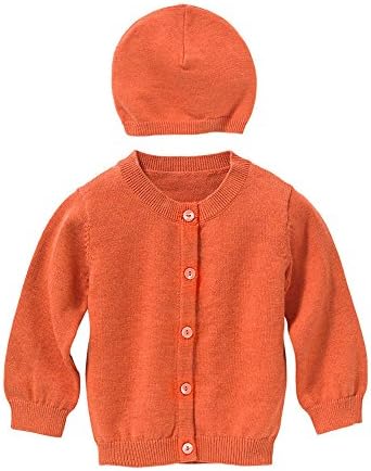 giggle Classic Knit Cardigan & Cap Set (0-3M, Orange)