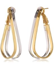 14k Italian Yellow and White Gold Double Tube Hoop Earrings
