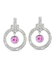 Round Diamond Earrings With Bow Embellishments In 18K White Gold With A 0.95 ct. Genuine pink-sapphire Center Stone.