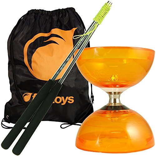 Cyclone Quartz Diabolo (Orange) - Triple Bearing Clutch Diablo - Juggle Dream Metal Hand Sticks & Firetoys Bag