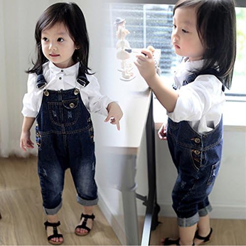 ISNOWKING Little Girls' Cute Soft Denim Overalls Baby Unisex Overalls Denim Pants