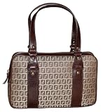 Fendi - Fendi Brown Zucchino Canvas and Leather Boston Bag 8BN161-TN9-F0LK9