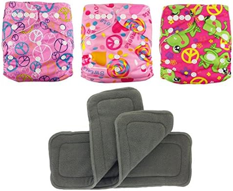Adovely Baby Cloth Diaper Pocket Covers Snaps w/ 5-layer Charcoal Bamboo Inserts 6pc Gift Set (Girls - Bliss) **Discontinued**