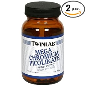 TwinLab Mega Chromium Picolinate Capsules, 500 mcg, 100-Count Bottles (Pack of 2) by Twinlab